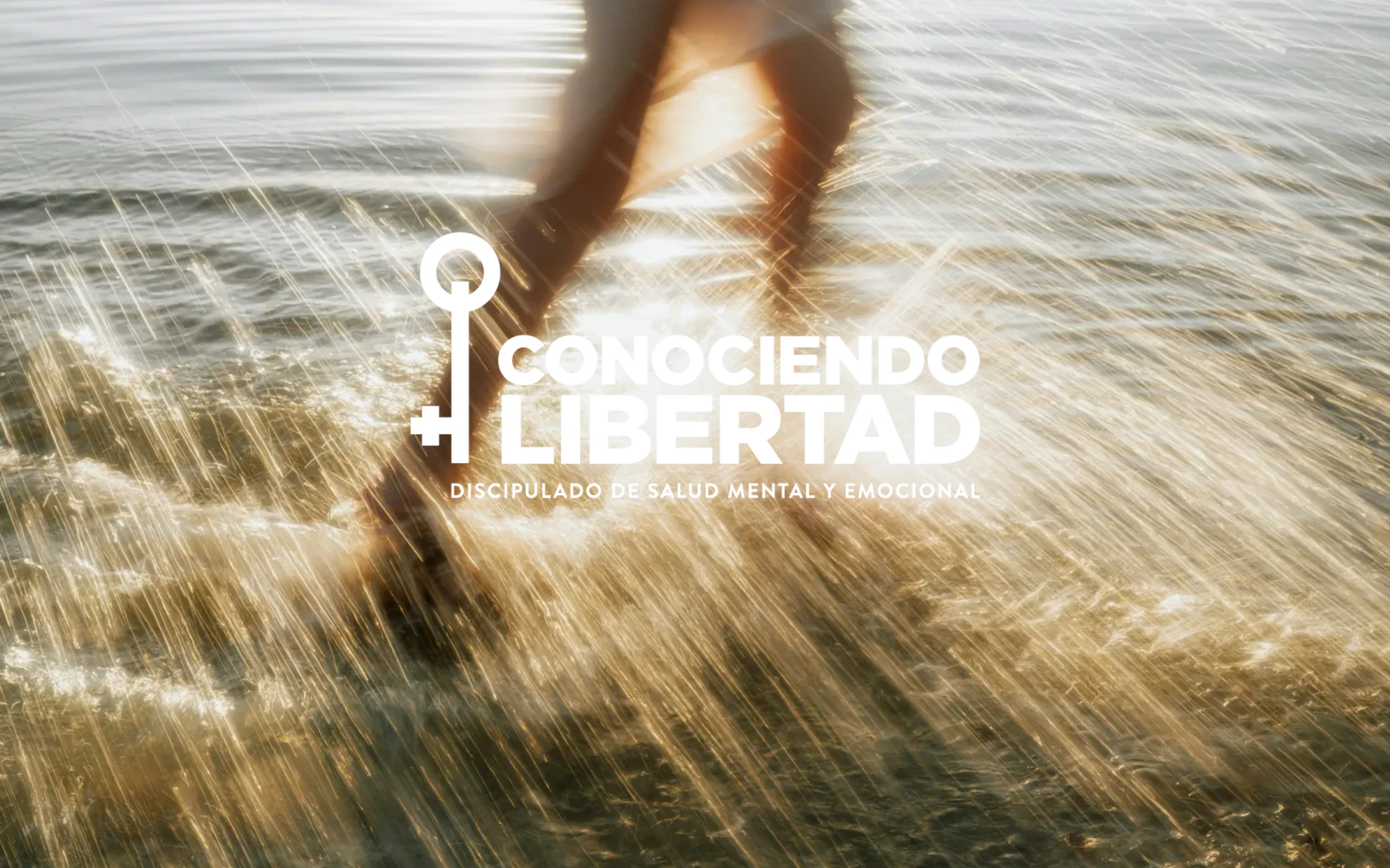 Sunlit water with the Conociendo Libertad logo