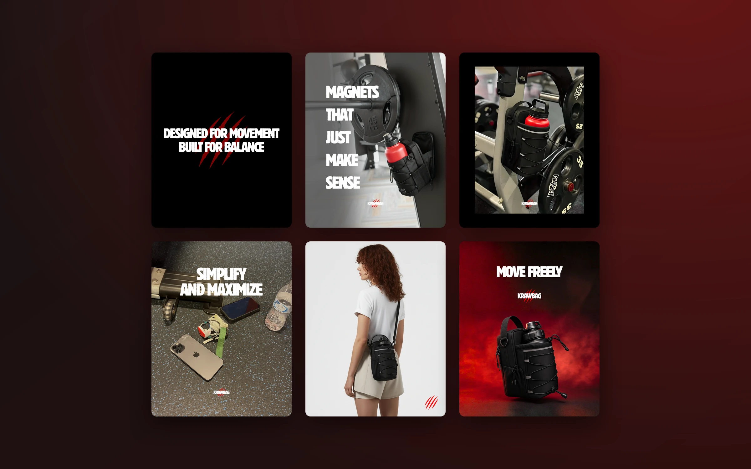 Six KRAWBAG Instagram posts in a grid