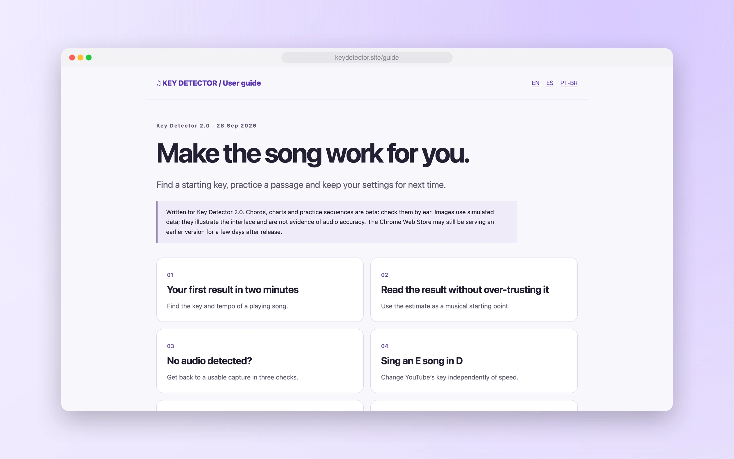 The KeyDetector 2.0 user guide: "Make the song work for you."