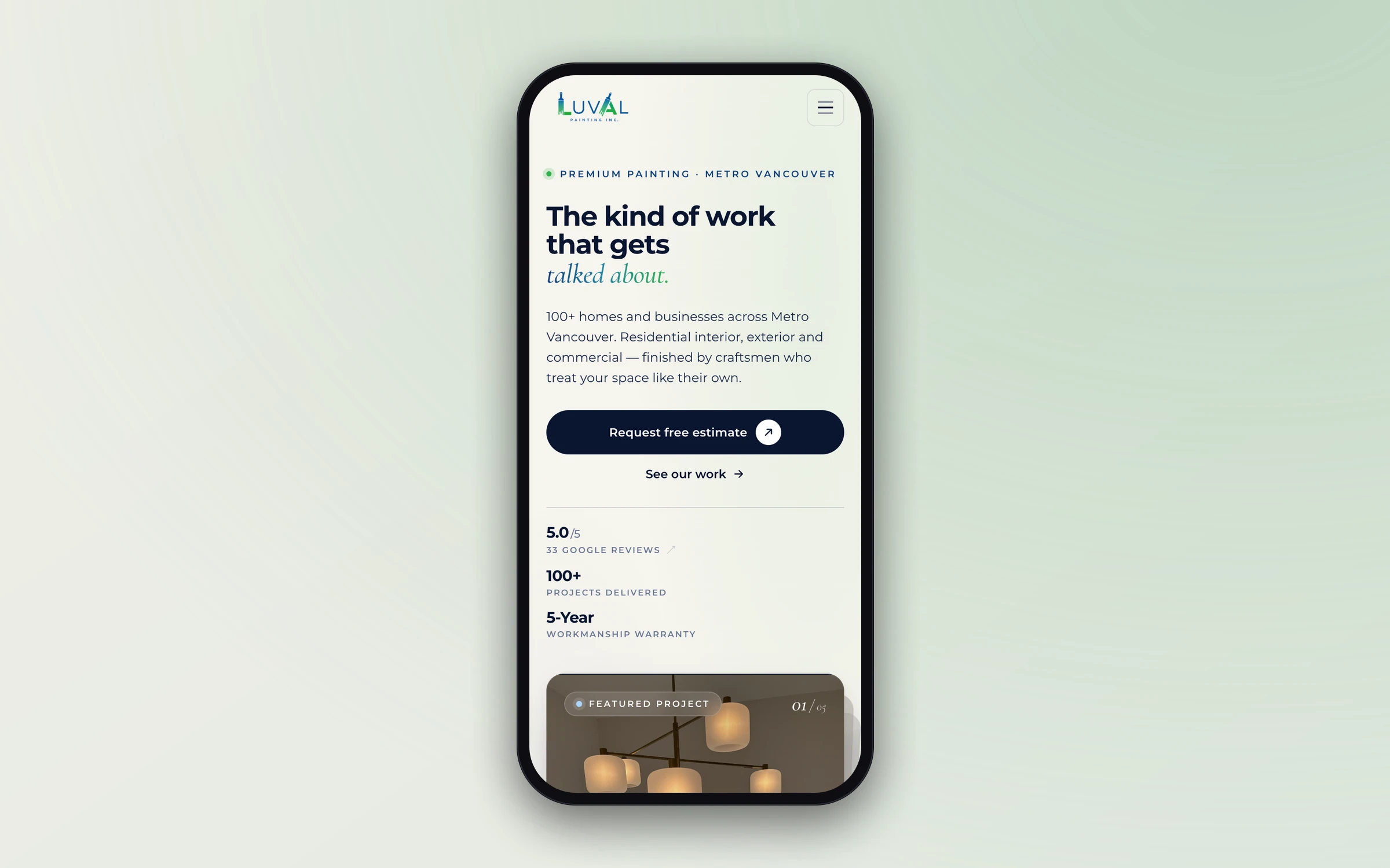 The LUVAL home page on a phone