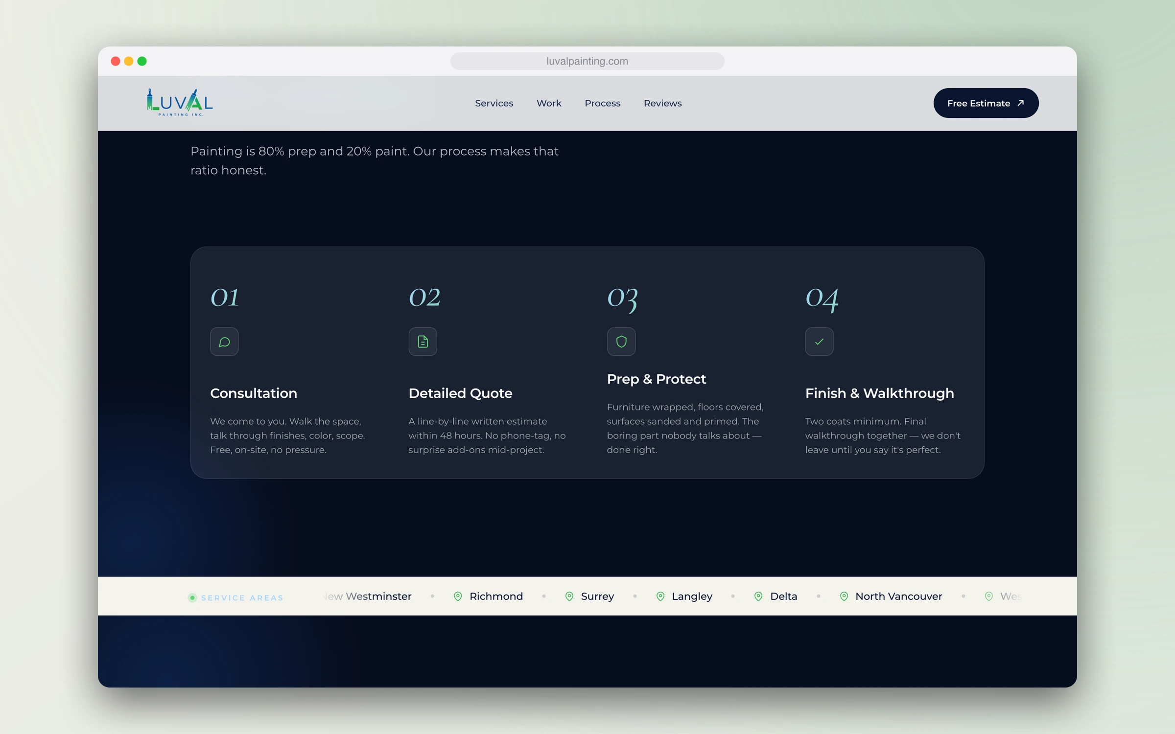A four-step process: consultation, detailed quote, prep and protect, finish and walkthrough