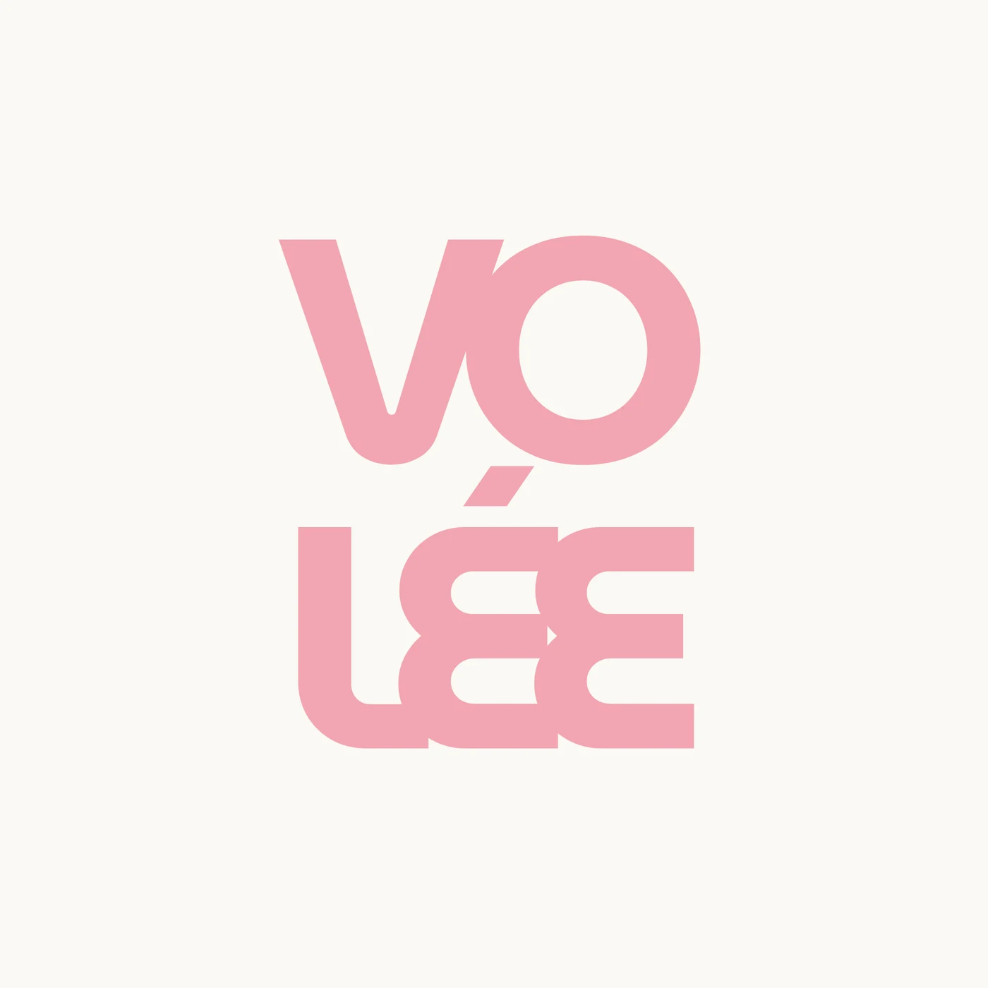 Volée's stacked pink wordmark on a light background